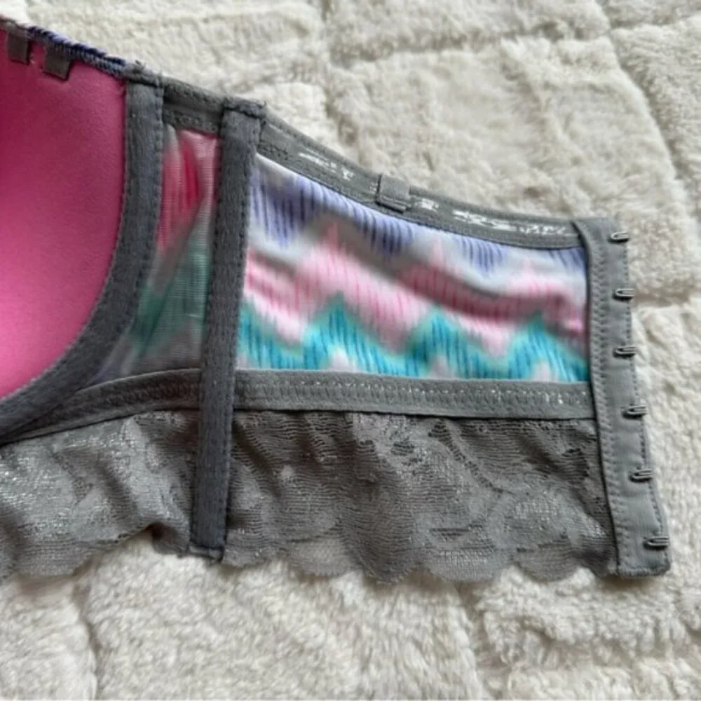 Victoria's Secret PINK | Gray & Rainbow Chevron Strapless Bustier | Size 34D